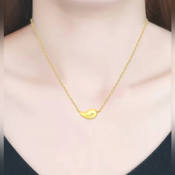 Teardrop Paperclip Chain 18" Pendant Necklace, 18k Gold Over Silver - Picture 1 of 4